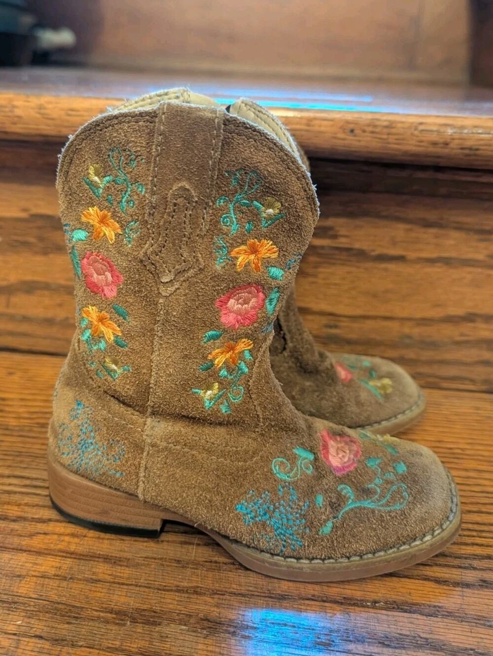 Roper Girls Cowboy Boots Brown Floral Embroidered Western Kids Size 8